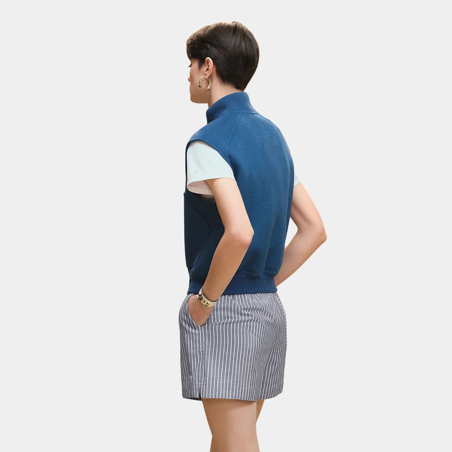 Sleeveless Short Bomber Jacket in Double-sided Cashmere
