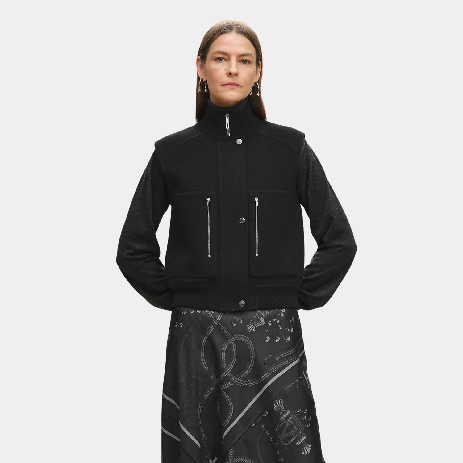 Sleeveless Short Bomber Jacket in Double-sided Cashmere
