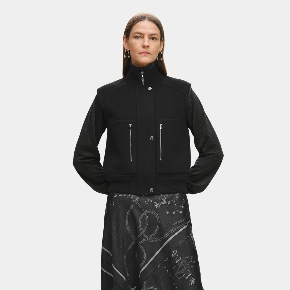 Sleeveless Short Bomber Jacket in Double-sided Cashmere