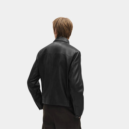 Straight Zipped Jacket in Calfskin