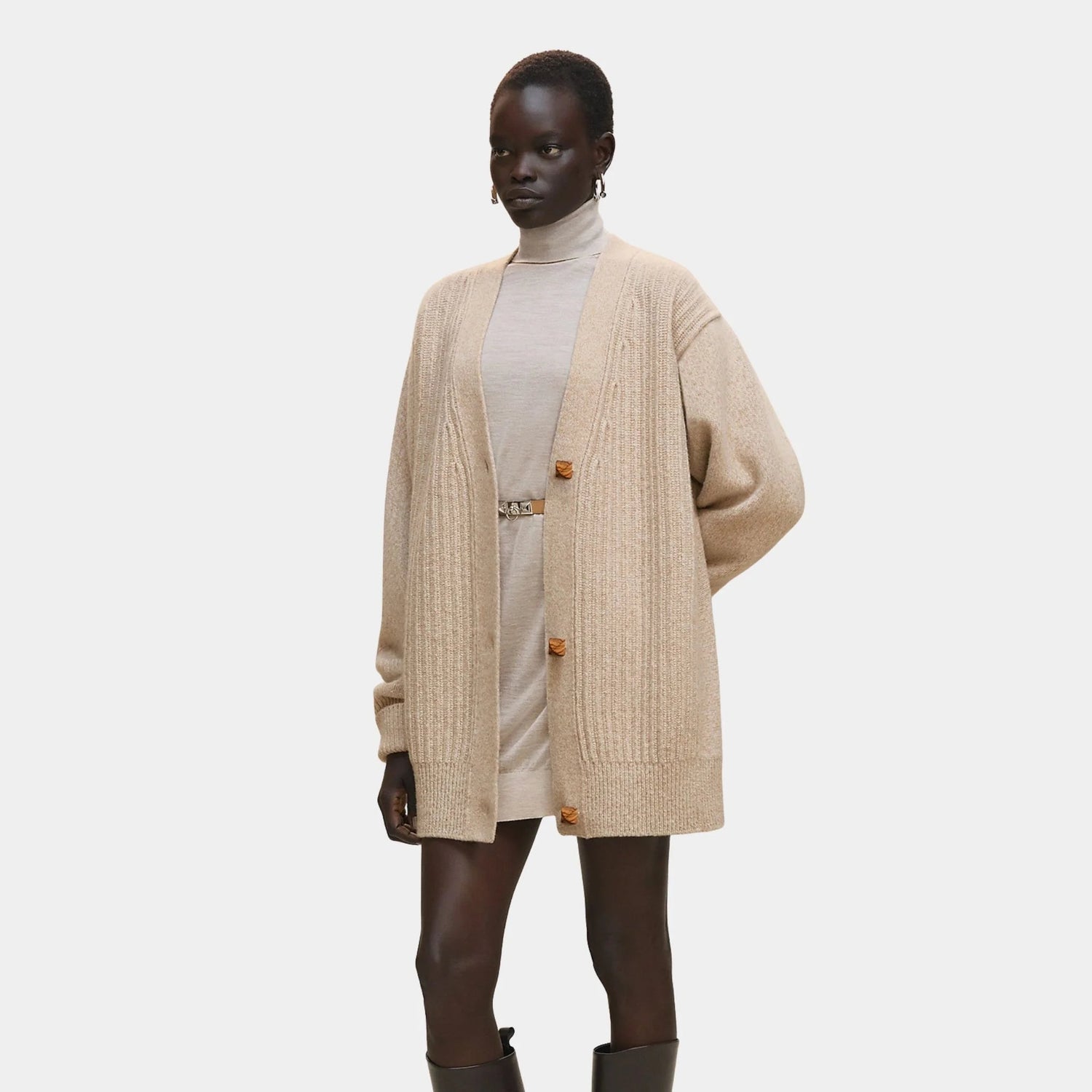 Thick Long-sleeved Cardigan in Scottish Wool