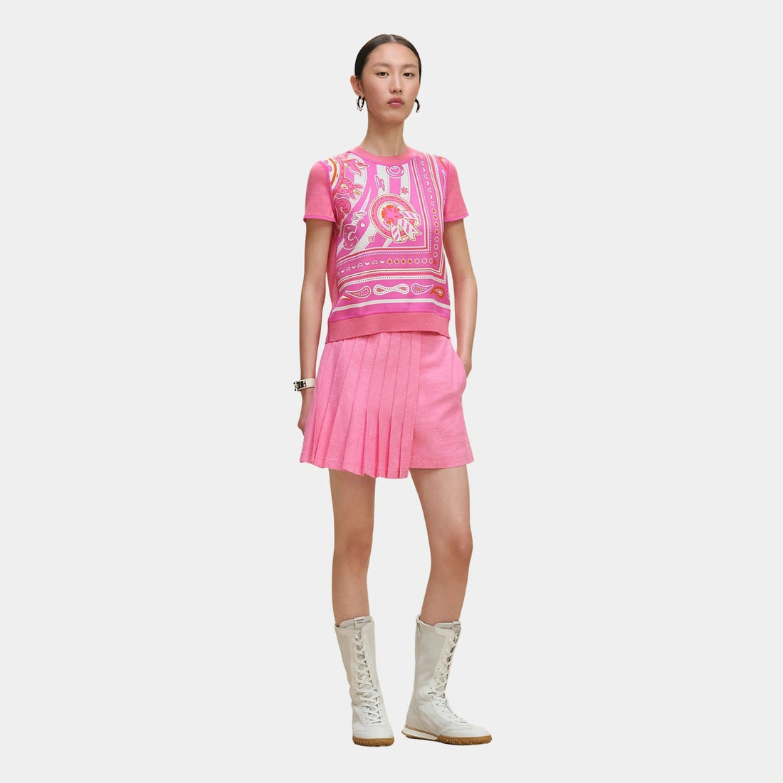 Twillaine Short-sleeved Sweater with Candy Libris Print