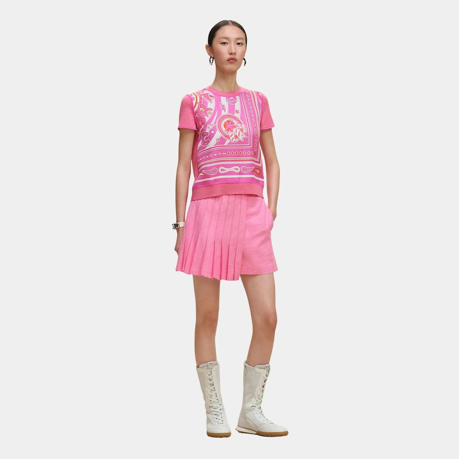 Twillaine Short-sleeved Sweater with Candy Libris Print