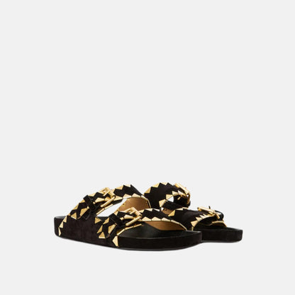 Lennyo Flat Embellished Sandals In Leather