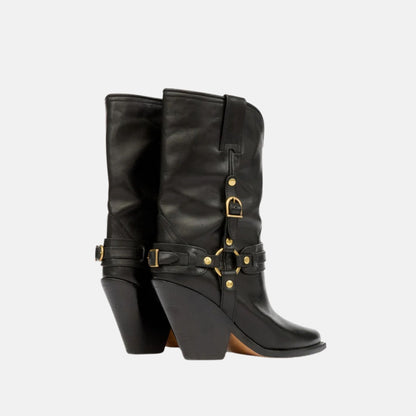 Lyka Cowboy Boots In Leather With Straps