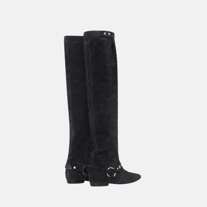Selize Flat Heeled Thigh Boots In Suede Calfskin