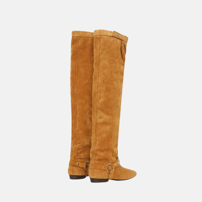 Selize Flat Heeled Thigh Boots In Suede Calfskin