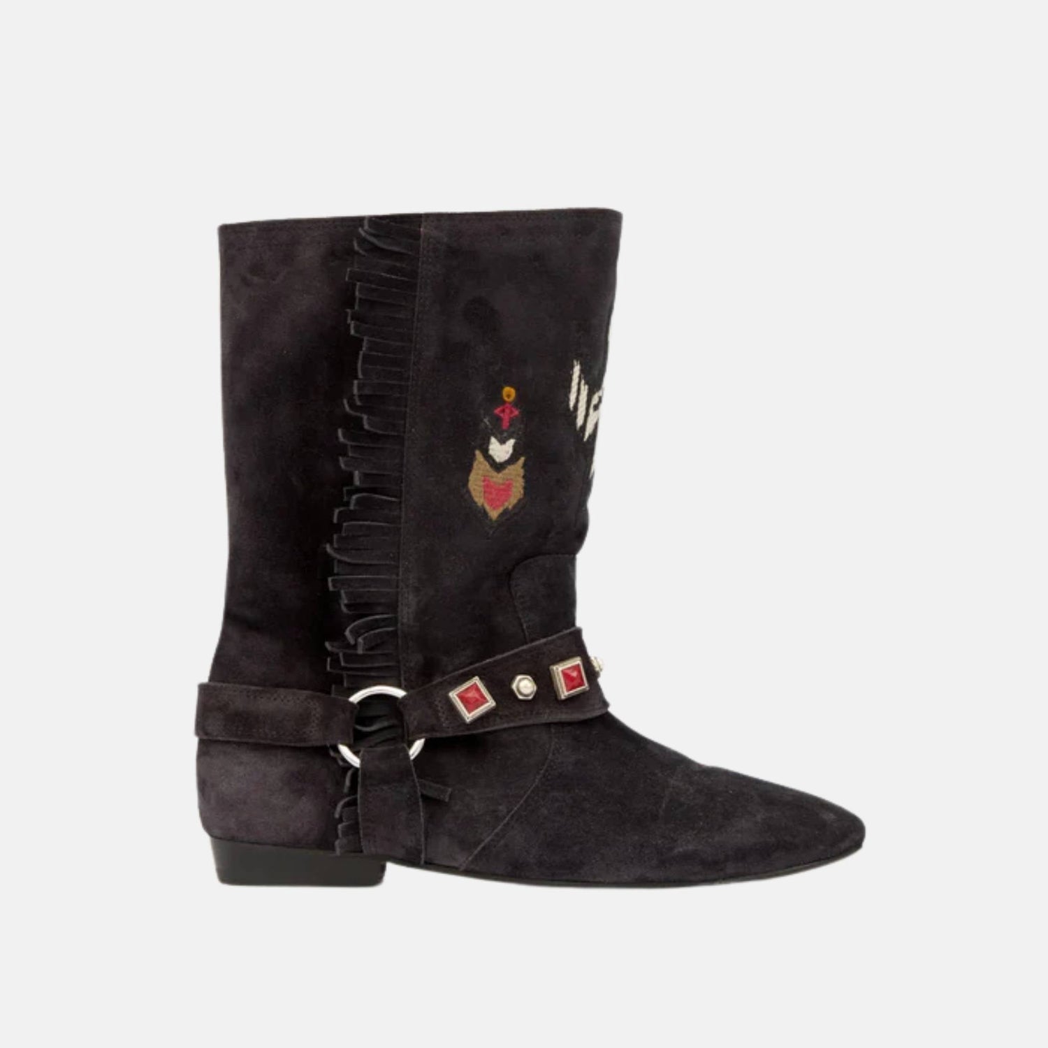 Siani Flat Boots In Embroidered Suede Calfskin