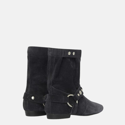 Stania Flat Boots In Suede Calfskin Leather