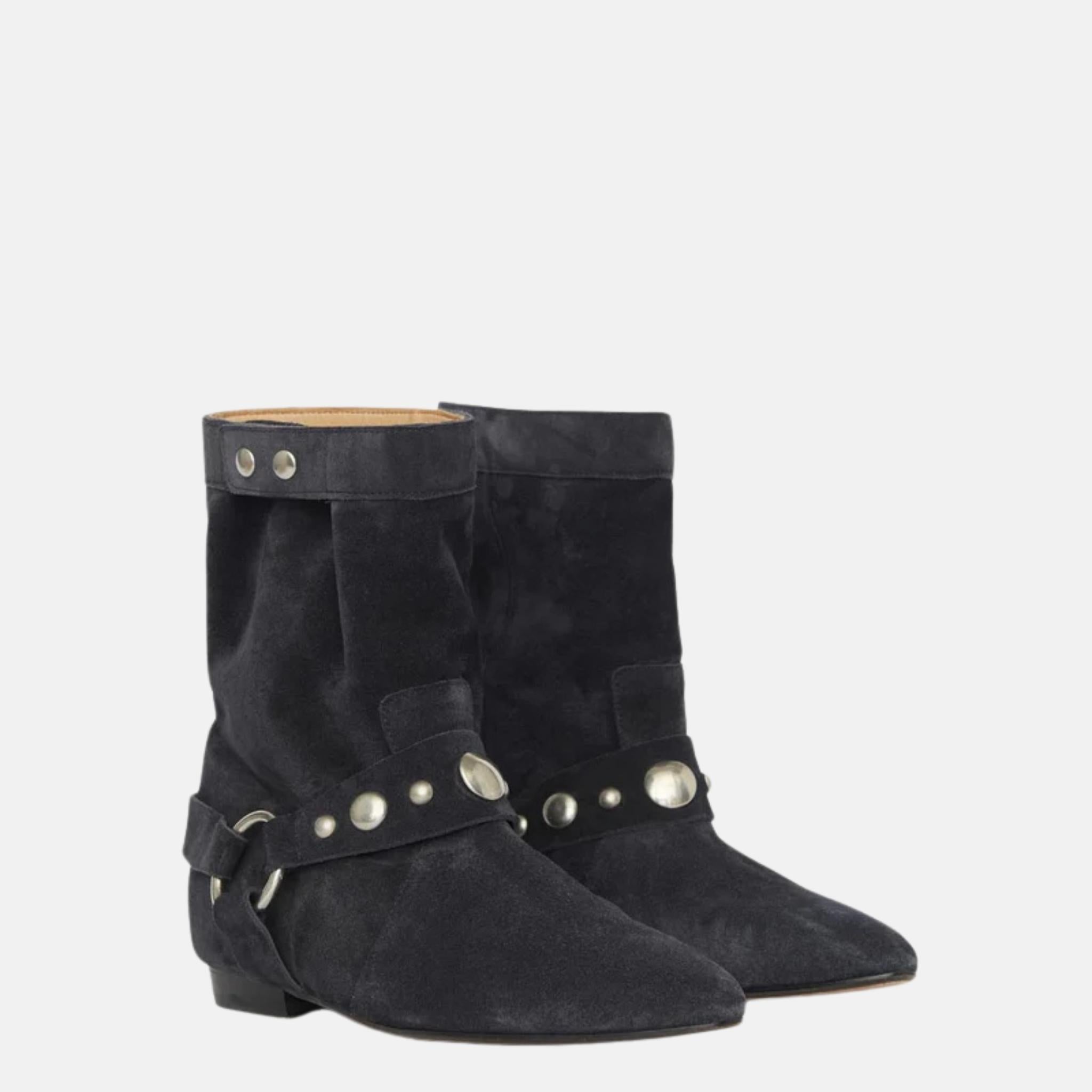 Stania Flat Boots In Suede Calfskin Leather