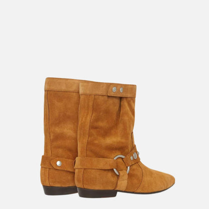 Stania Flat Boots In Suede Calfskin Leather