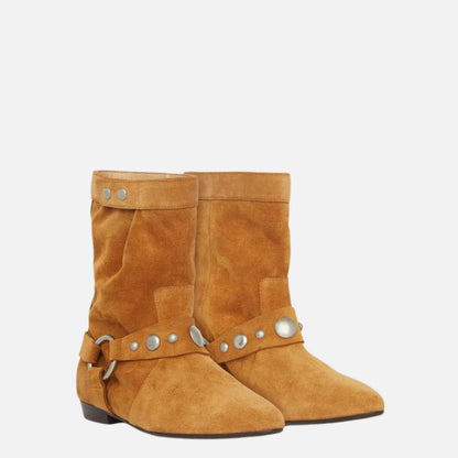 Stania Flat Boots In Suede Calfskin Leather