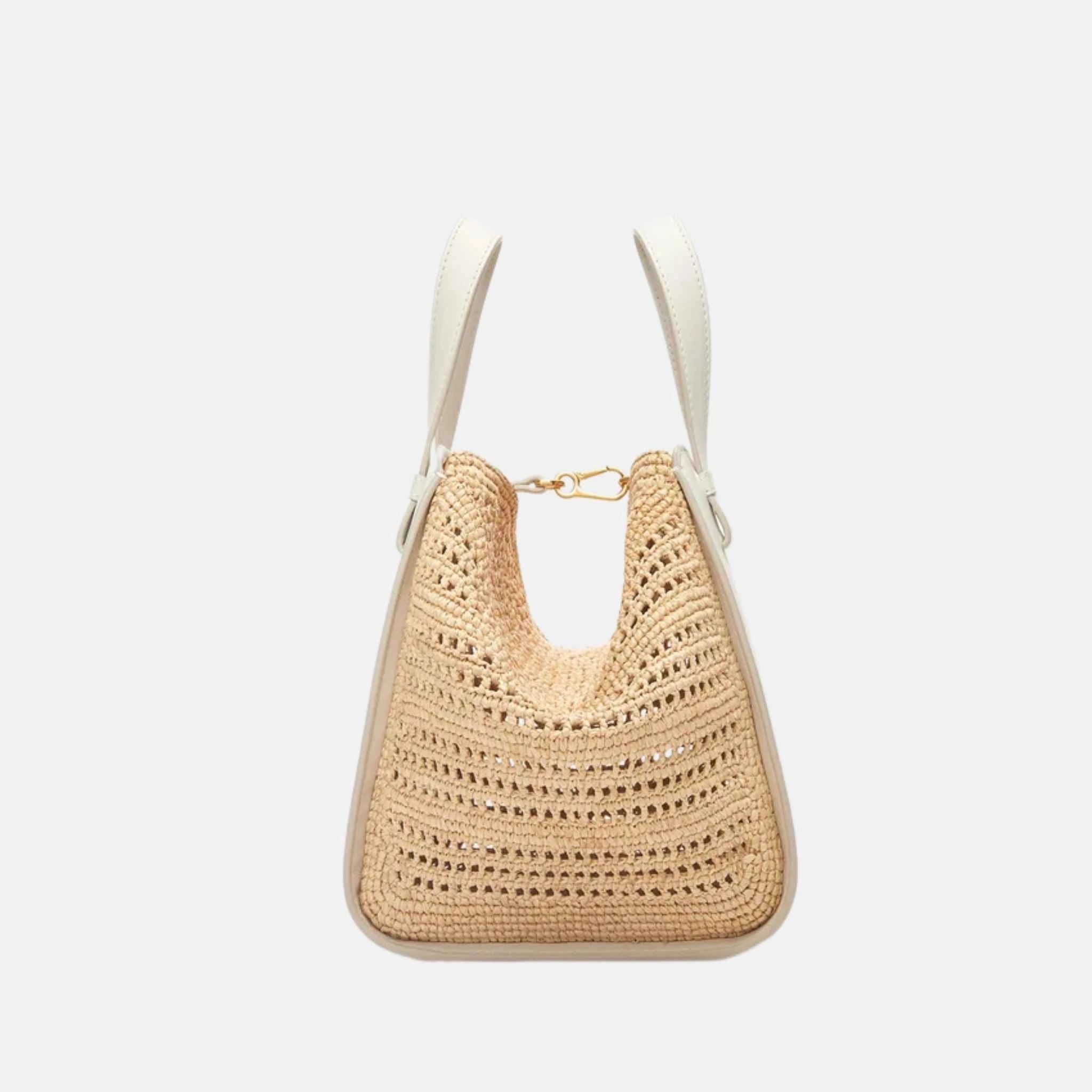 Compact Hammock Bag in Soft White and Natural Raffia