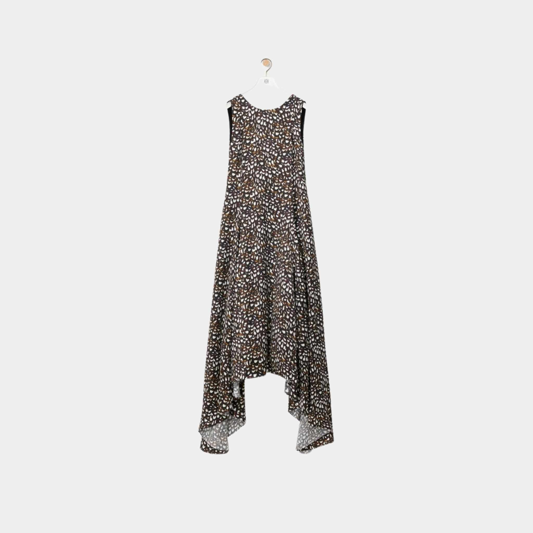 Open Back Dress in Viscose Pheasant Feather Print