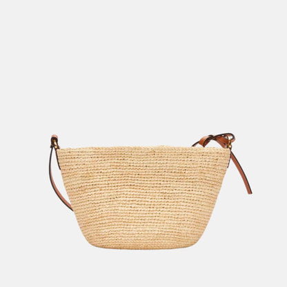 Slit Pochette Bag in Raffia and Calfskin