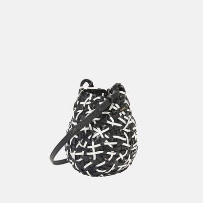 Small Nest Basket Bag in Black and White Calfskin