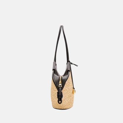 Small Paseo Basket in Raffia and Nappa Calfskin
