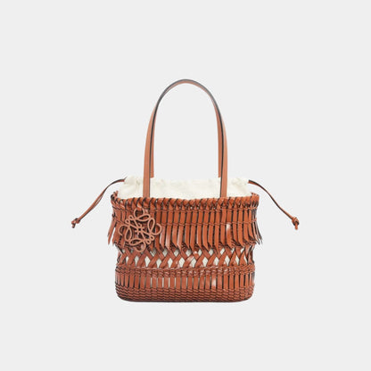 Square Basket with Calfskin Fringes