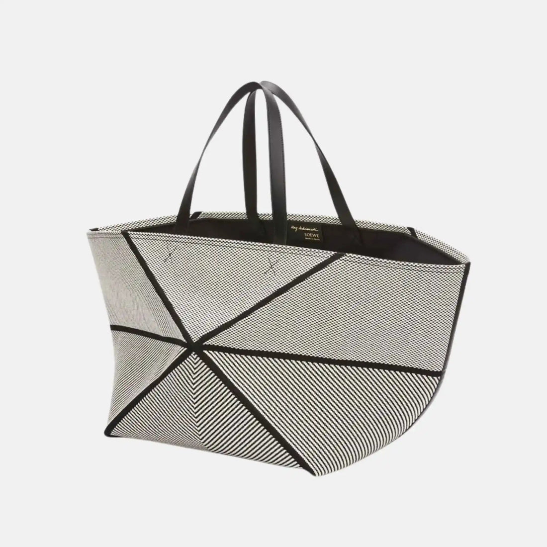 XXL Puzzle Fold Tote in Canvas Jacquard and Calfskin