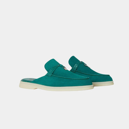 Charms Walk Babouche Suede Loafer With Alligator Saddles