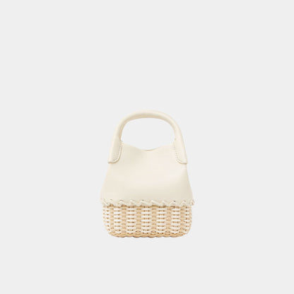 Micro Bale Bag Calfskin-Wicker With Cotton-Linen Lining