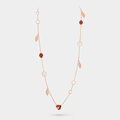 Lucky Spring Long Necklace 15 motifs Rose Gold Carnelian Pearl Onyx