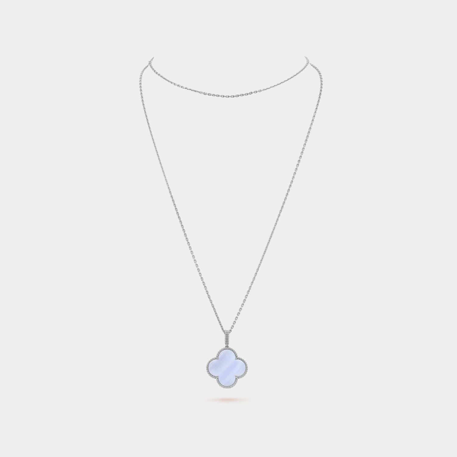 Magic Alhambra Long Necklace 1 Motif White Gold Chalcedony