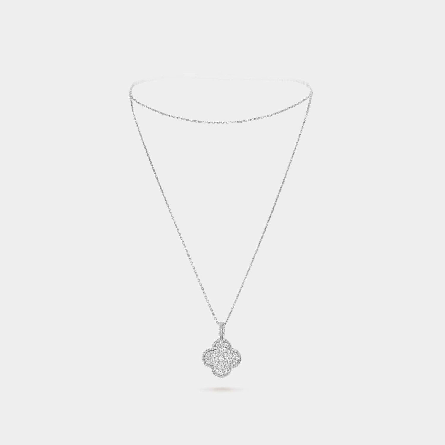 Magic Alhambra Long Necklace 1 Motif White Gold Diamond