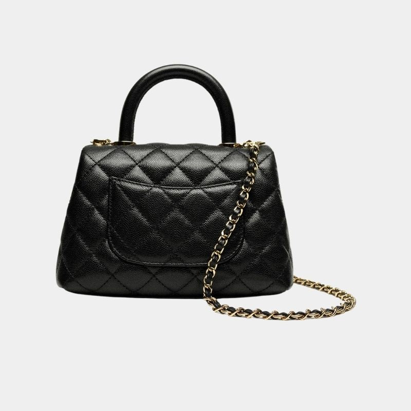 Mini Flap Bag with Top Handle in Grained Calfskin