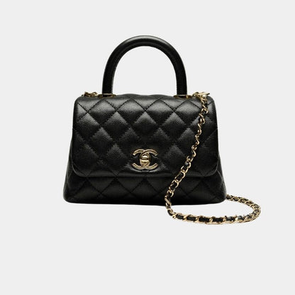 Mini Flap Bag with Top Handle in Grained Calfskin