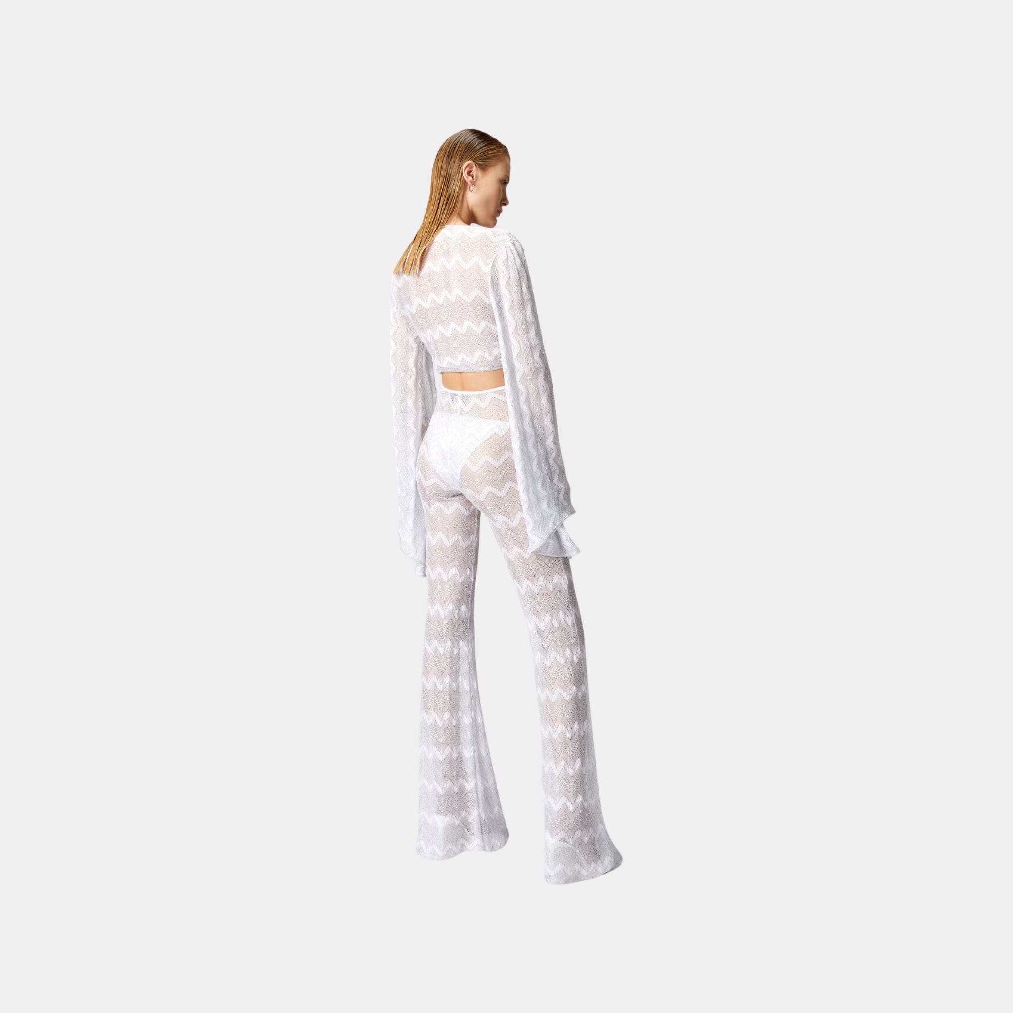 Flare Cover Up Trousers In Zigzag Lame Viscose