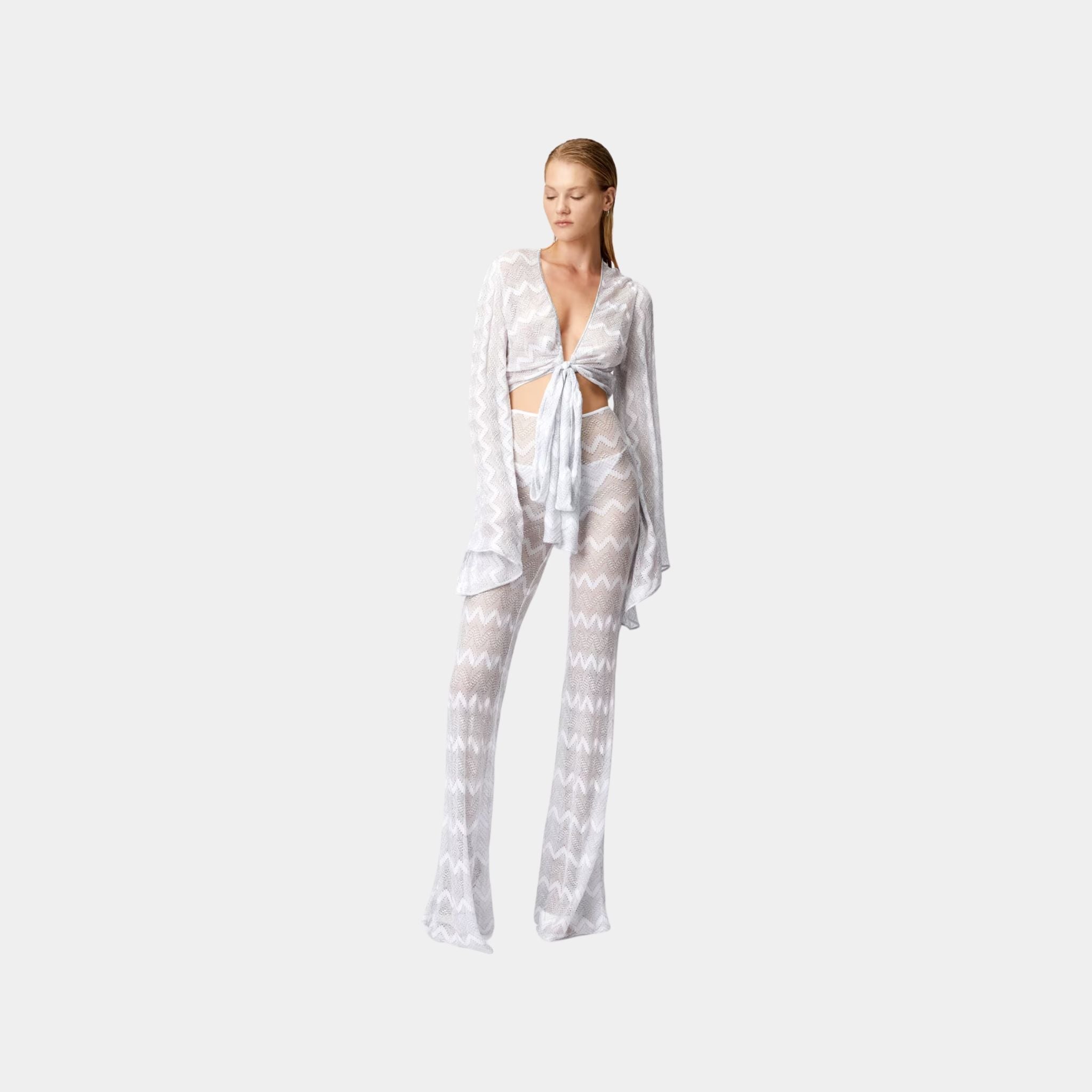 Flare Cover Up Trousers In Zigzag Lame Viscose
