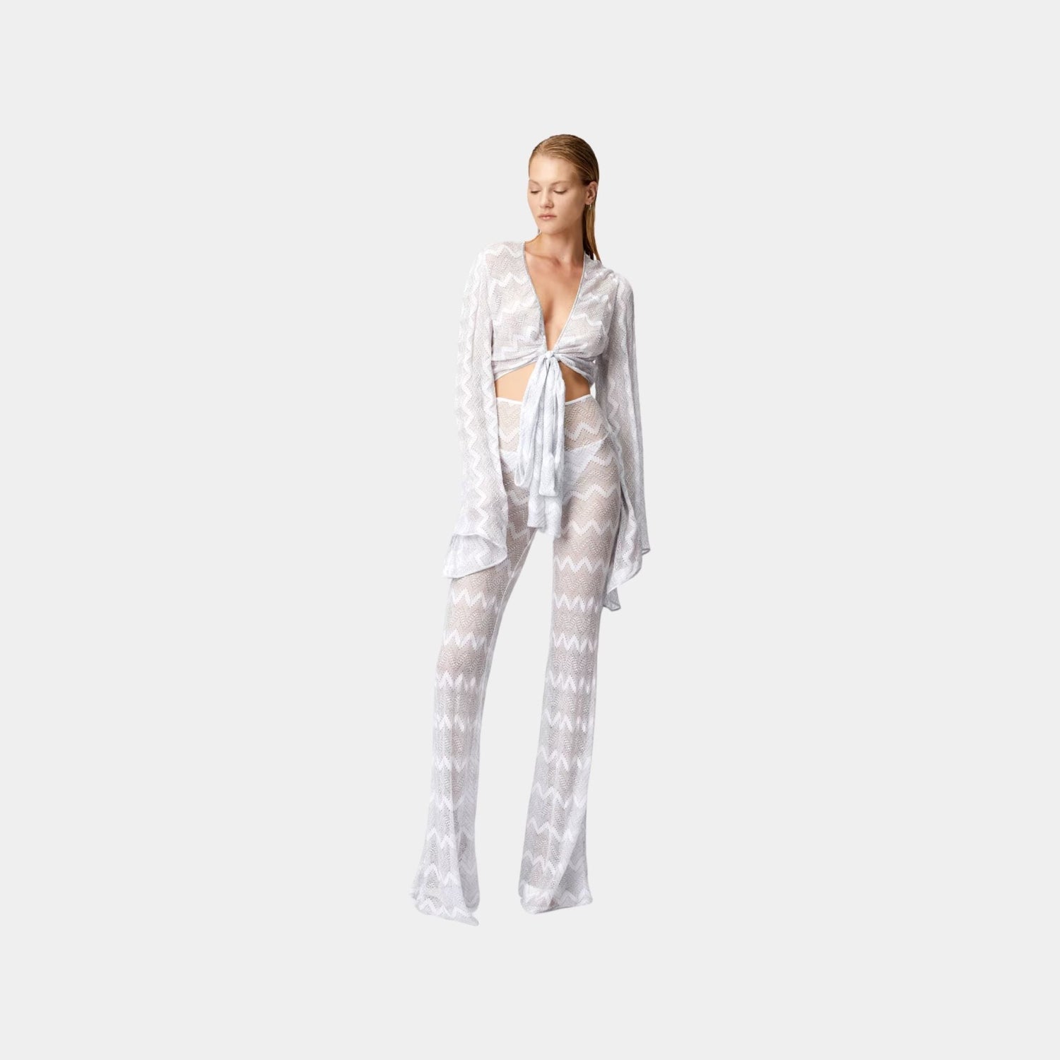 Flare Cover Up Trousers In Zigzag Lame Viscose