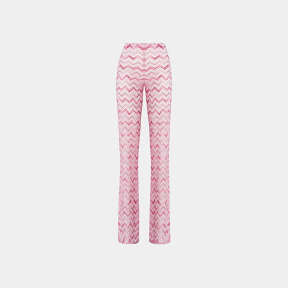 Flare Trousers In Slub Zigzag Viscose Blend