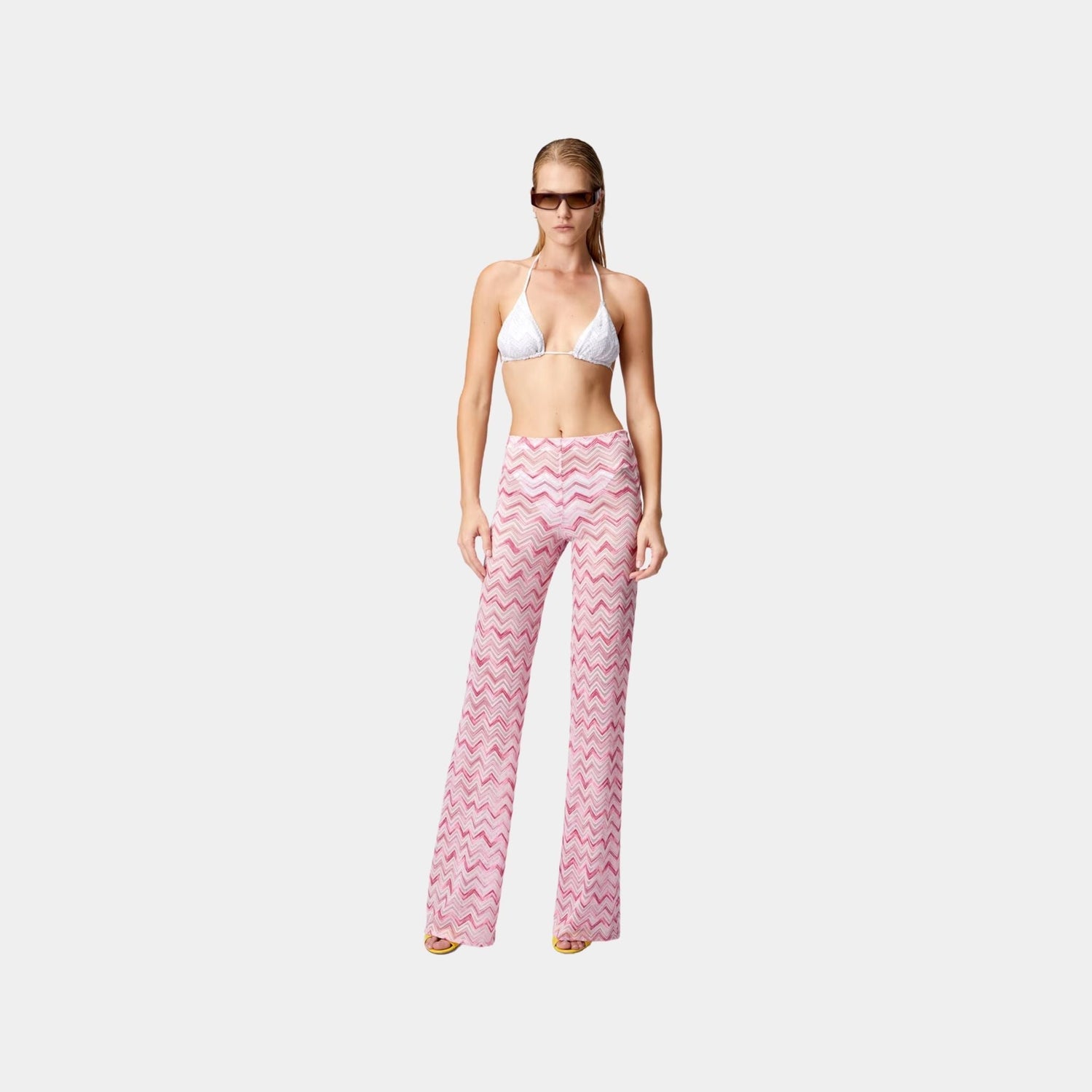 Flare Trousers In Slub Zigzag Viscose Blend