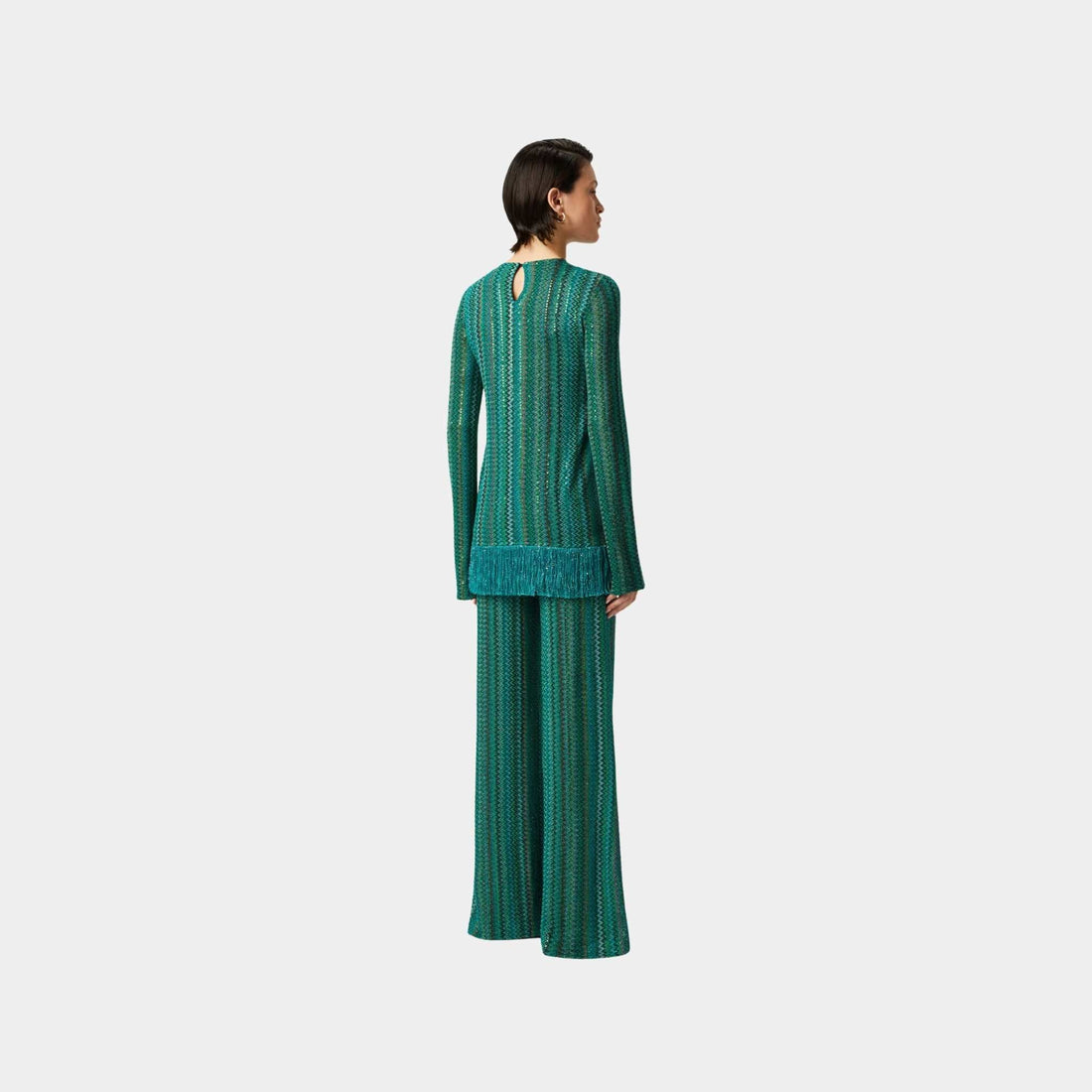 Flare Trousers In Zigzag Viscose Blend With Sequins
