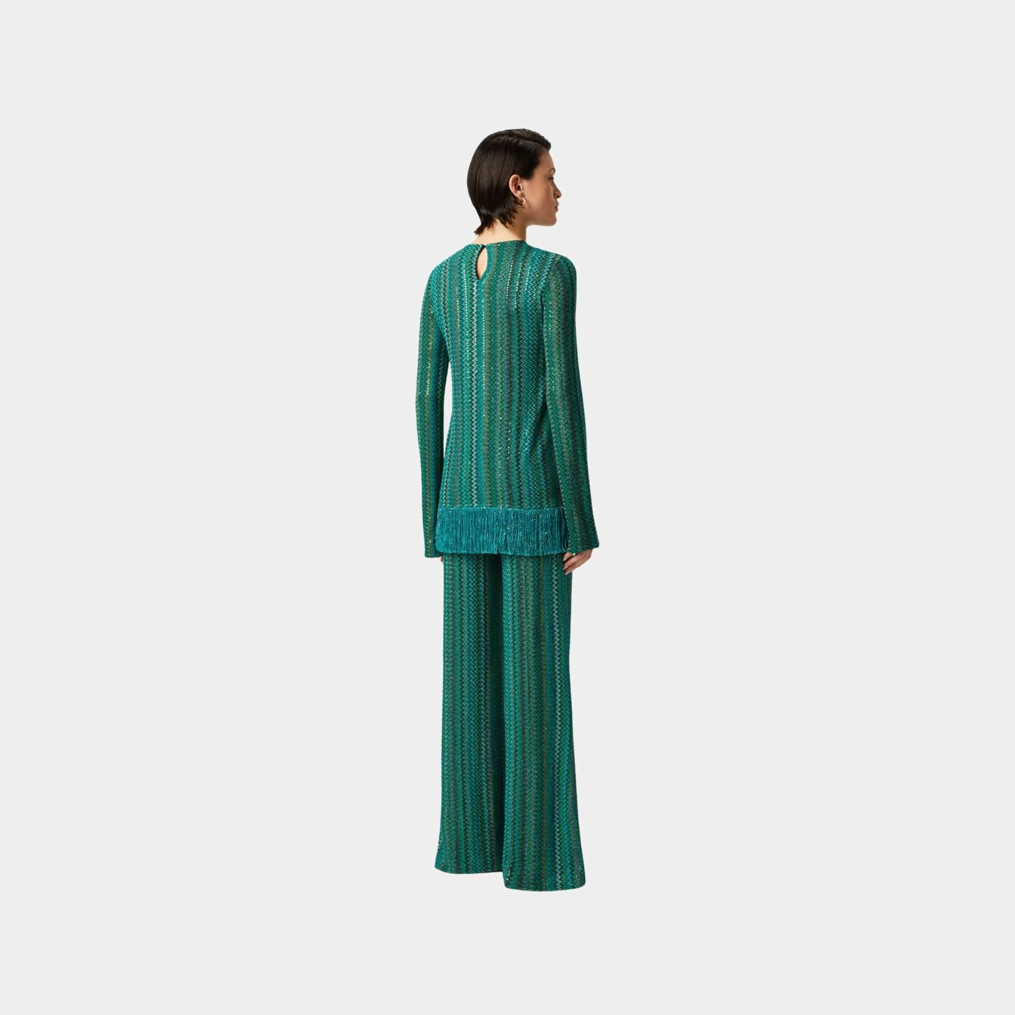 Flare Trousers In Zigzag Viscose Blend With Sequins