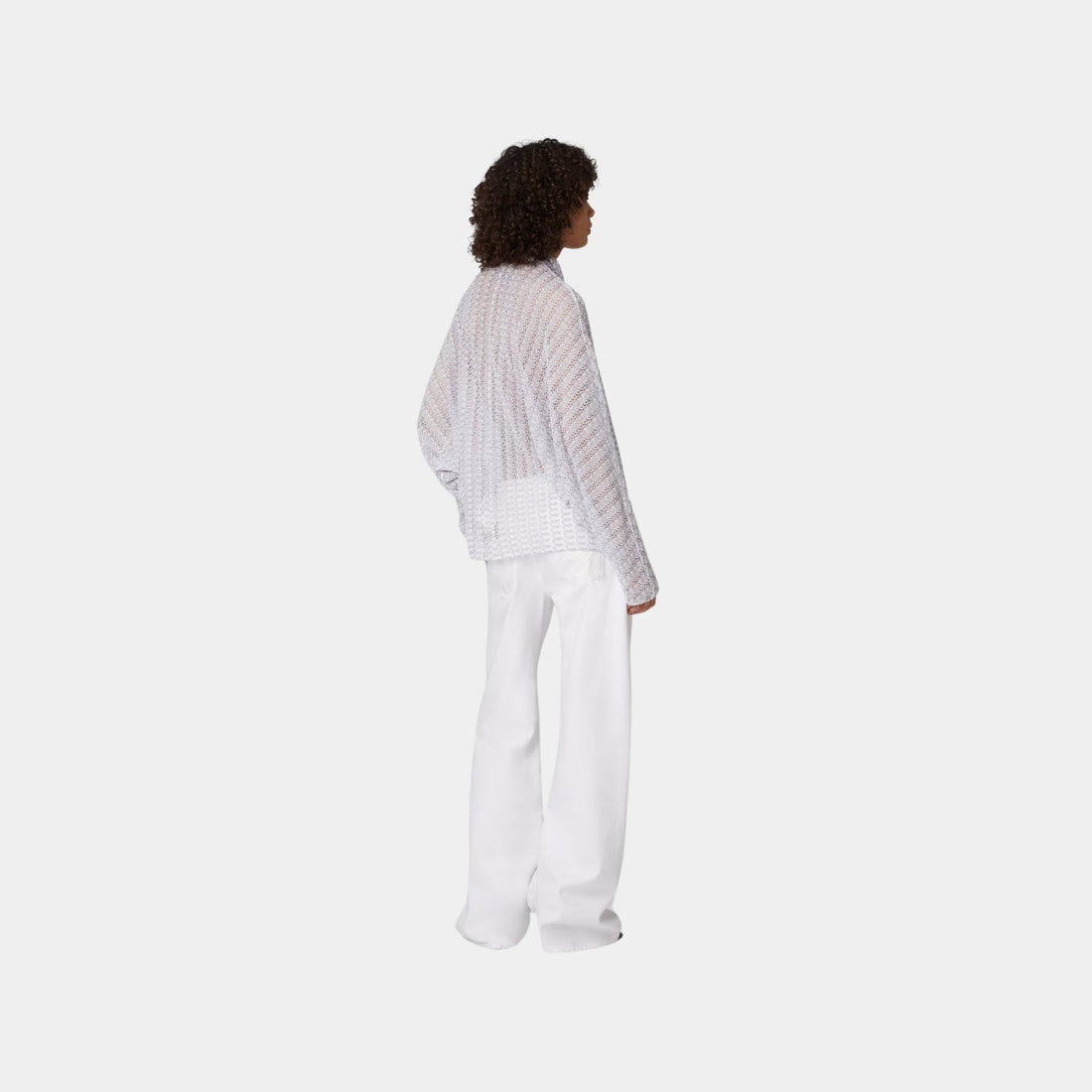 Lame Viscose Lace Blouse With Sash Collar