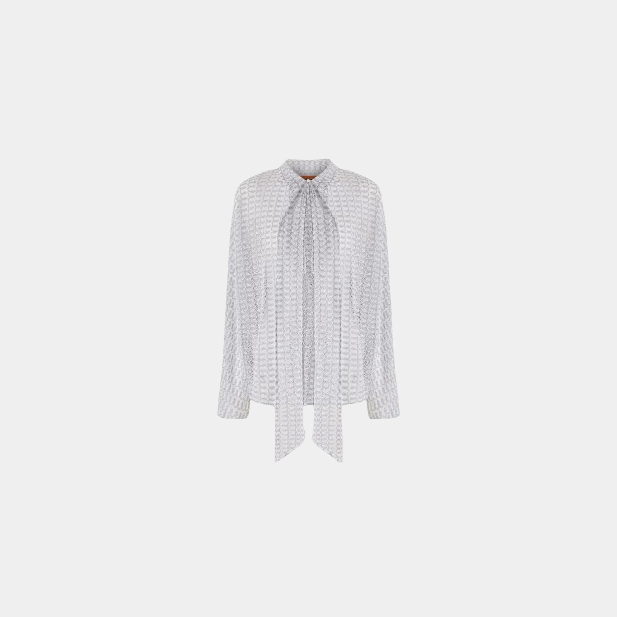 Lame Viscose Lace Blouse With Sash Collar