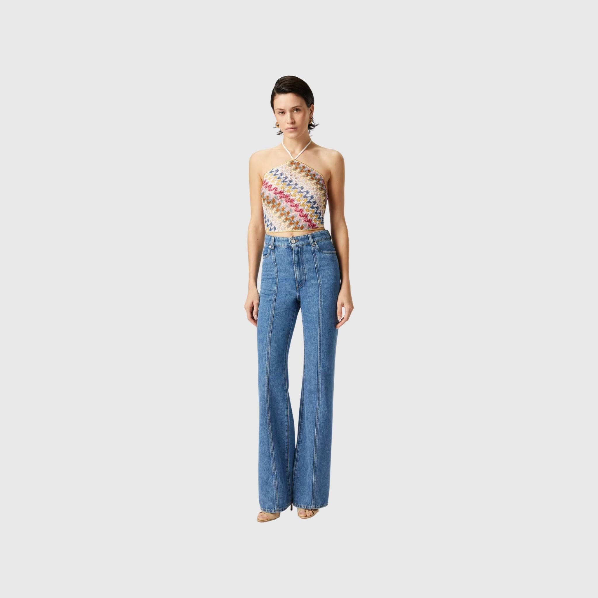 Lame Viscose Lace Top With Halter Neckline