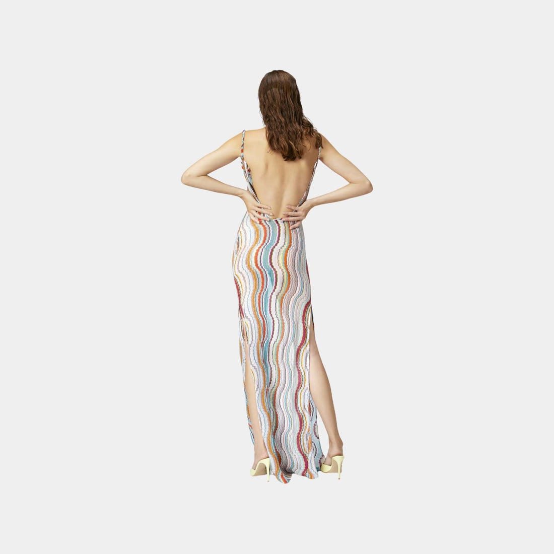Long Cover Up Dress With Lame Wave Motif
