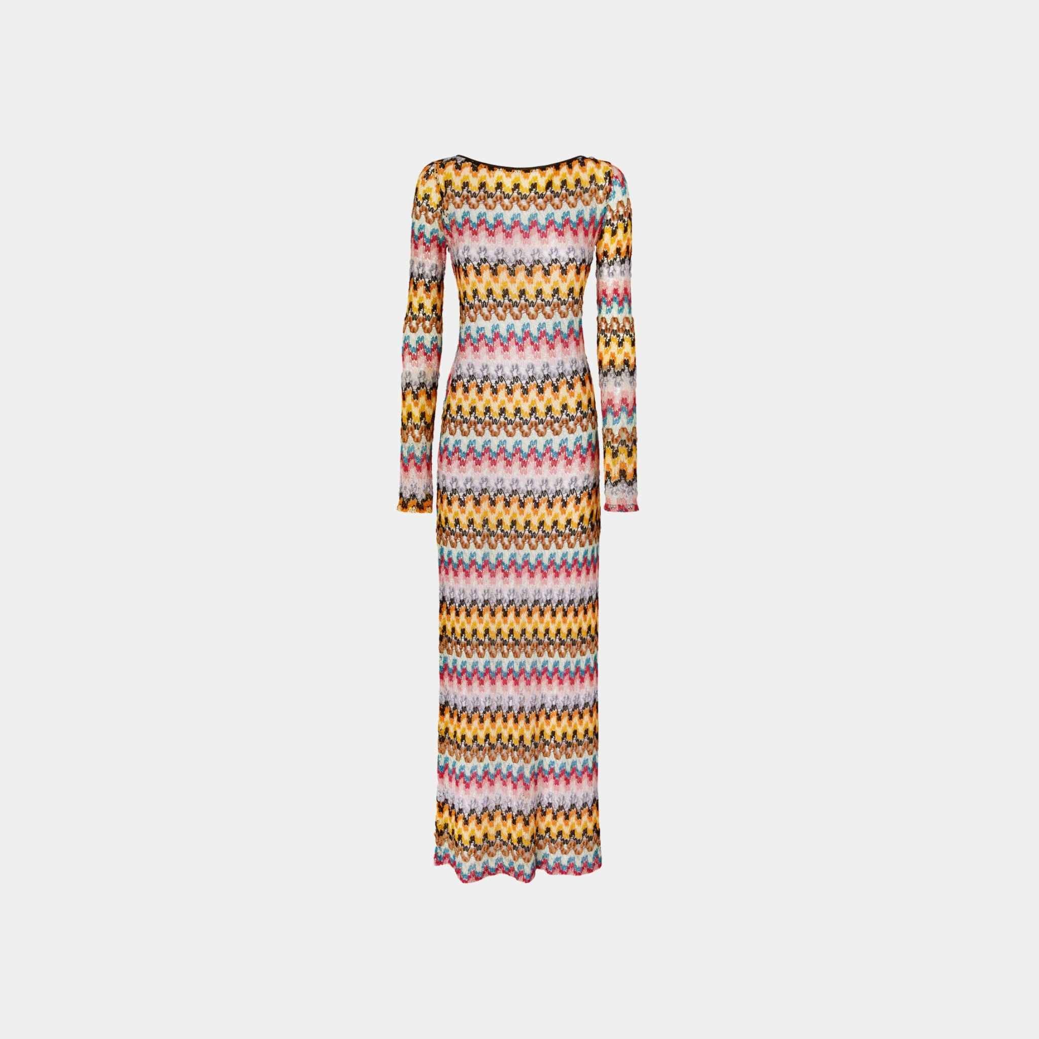 Long Dress In Lame Viscose Lace With Open Back