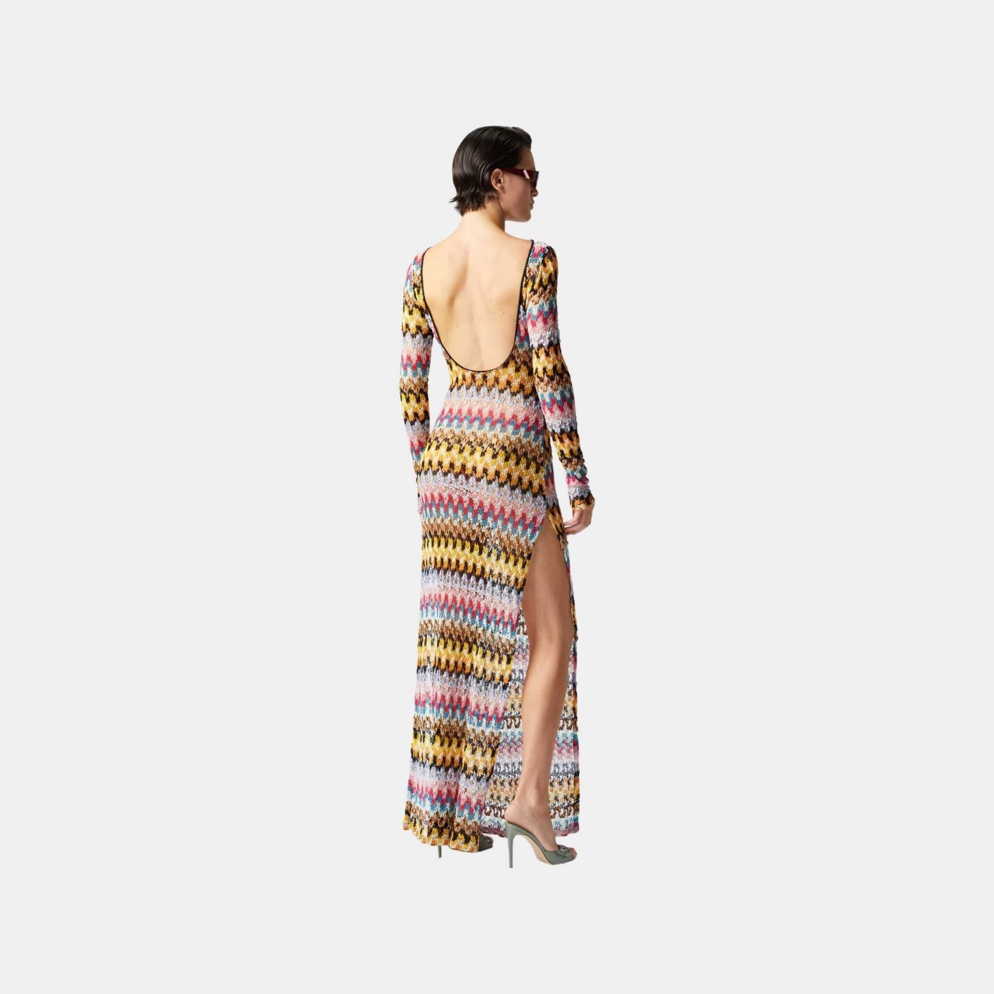 Long Dress In Lame Viscose Lace With Open Back
