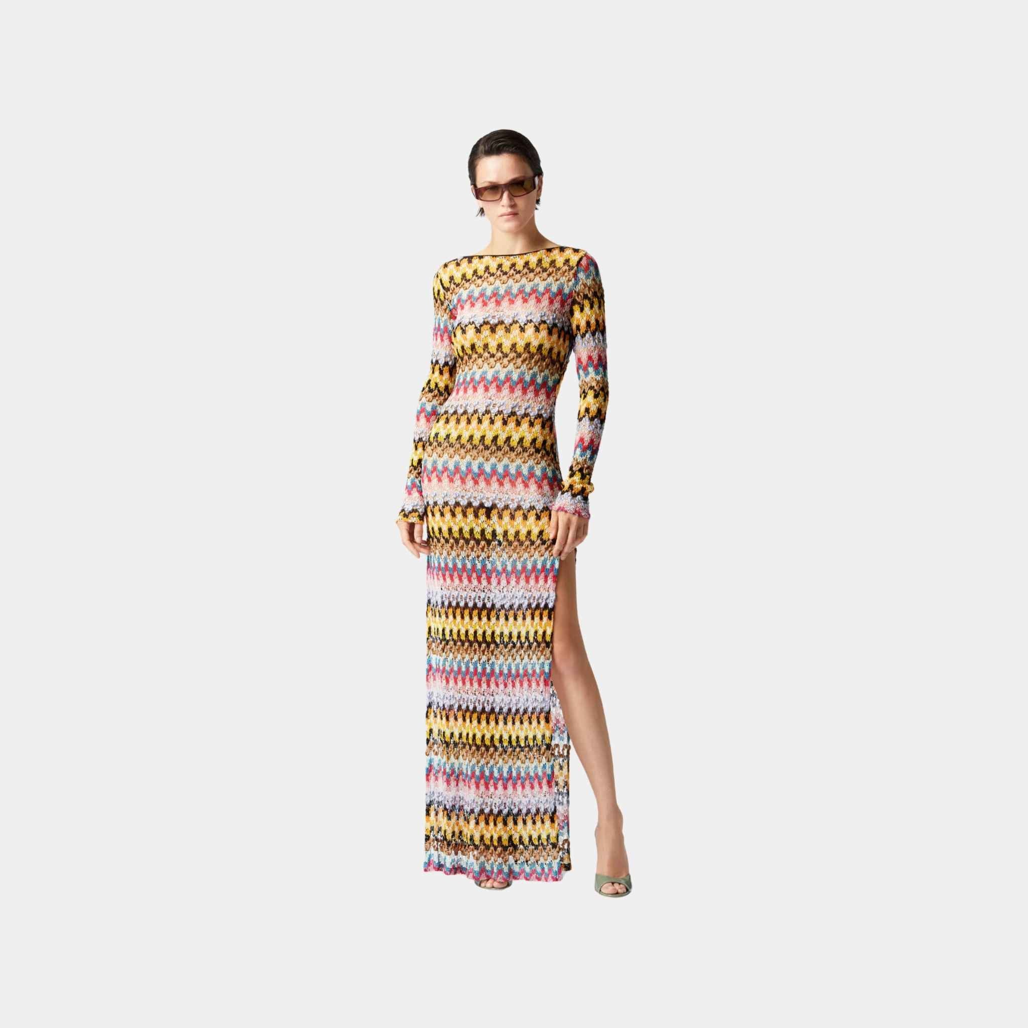 Long Dress In Lame Viscose Lace With Open Back