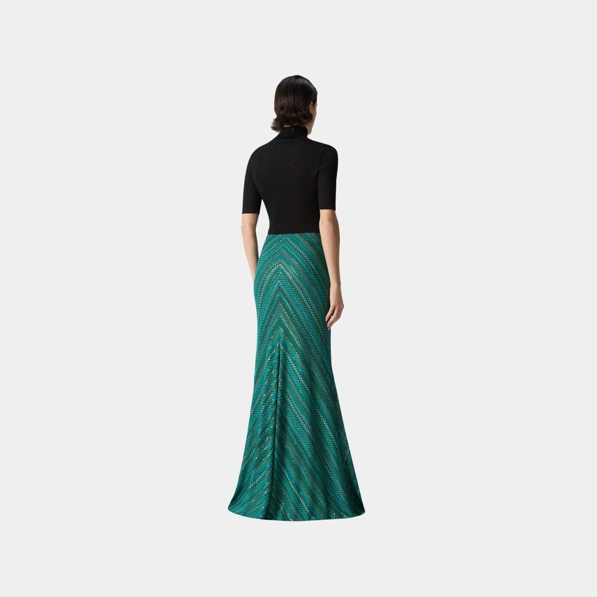 Long Flared Zigzag Skirt With Sequins
