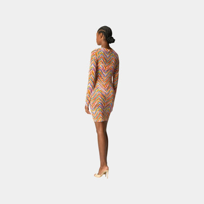 Long Sleeved Dress In Printed Tulle