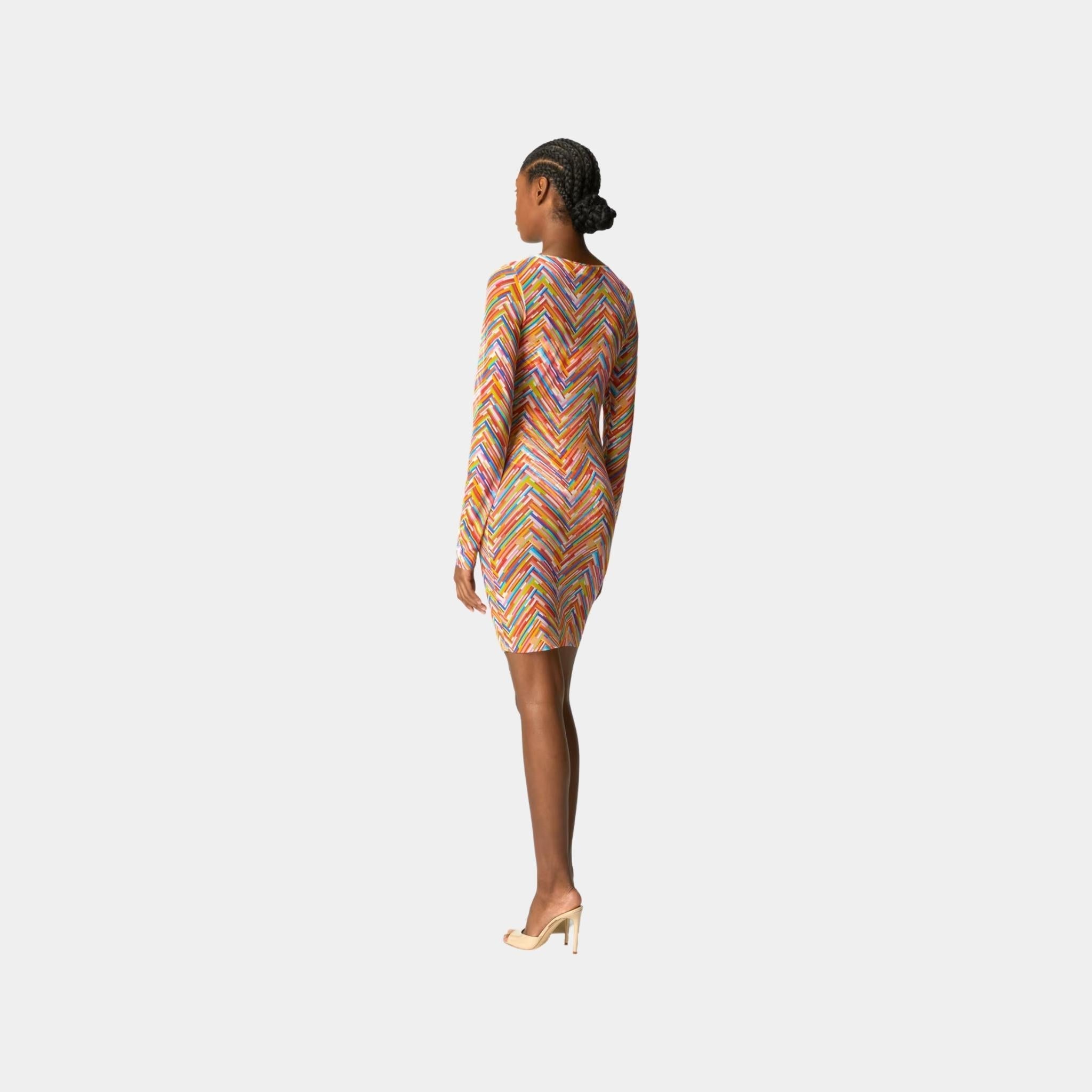 Long Sleeved Dress In Printed Tulle