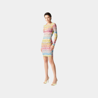 Long Sleeved Dress In Printed Tulle