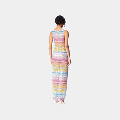 Long Sleeveless Dress In Printed Tulle