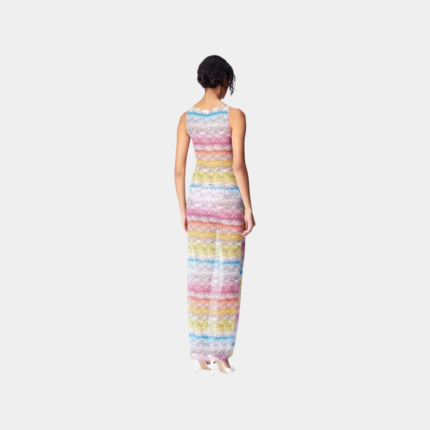 Long Sleeveless Dress In Printed Tulle